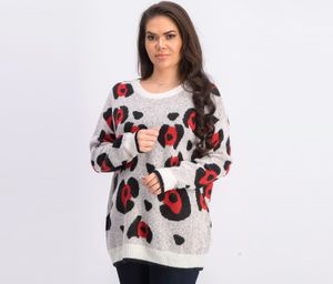 Womens Long Sleeve Knit Sweater  Off White Patterned