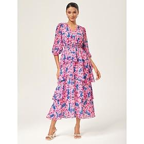 Pink Leopard Chiffon Cinched Peplum Dress