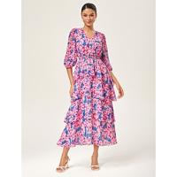Pink Leopard Chiffon Cinched Peplum Dress Pink Leopard Chiffon Cinched Peplum Dress