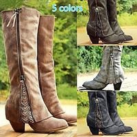 Women's Boots Slouchy Boots Plus Size Work Boots Outdoor Work Daily Mid Calf Boots Cone Heel Round Toe Fashion Elegant Classic PU Loafer Solid Color Black Dark Green Light Grey Lightinthebox