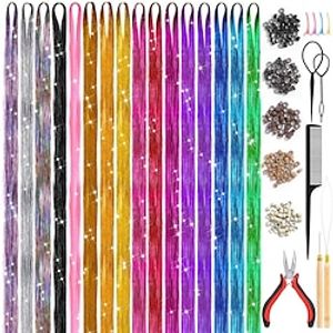 Hair Tinsel Kit (48 Inch 16 Colors 3200 Strands) Glitter Sparkling Tinsel Hair Extensions with Tools Heat Resistant Fairy Hair Tinsel Kit for Women Girls Cosplay Party Festival Hair Accessories Lightinthebox