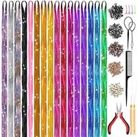 Hair Tinsel Kit (48 Inch 16 Colors 3200 Strands) Glitter Sparkling Tinsel Hair Extensions with Tools Heat Resistant Fairy Hair Tinsel Kit for Women Girls Cosplay Party Festival Hair Accessories Lightinthebox - thumbnail