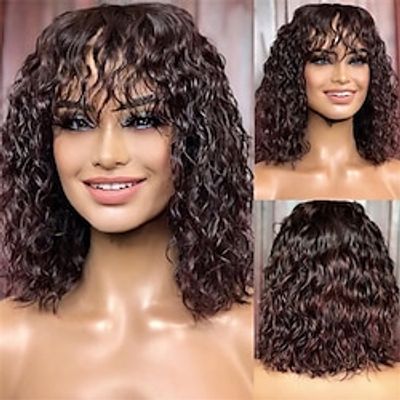 Human Hair Wig Short Curly With Bangs Natural Black Women Soft Fashion Capless Brazilian Hair Women's Natural Black #1B 10 inch 12 inch 14 inch Party Evening Daily Daily Wear Lightinthebox Human Hair Wig Short Curly With Bangs Natural Black Women Soft Fashion Capless Brazilian Hair Women's Natural Black #1B 10 inch 12 inch 14 inch Party Evening Daily Daily Wear Lightinthebox
