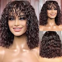 Human Hair Wig Short Curly With Bangs Natural Black Women Soft Fashion Capless Brazilian Hair Women's Natural Black #1B 10 inch 12 inch 14 inch Party  Evening Daily Daily Wear Lightinthebox - thumbnail