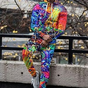 Men's Plus Size Tracksuit Big and Tall Graphic Hooded Long Sleeve Spring   Fall Fashion Streetwear Casual Daily Sports Tops miniinthebox
