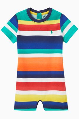 Polo Pony Striped Romper in Cotton Jersey Polo Pony Striped Romper in Cotton Jersey