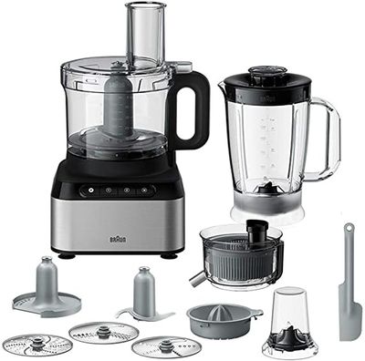 Braun FP3235 Si Pure Ease 12 In 1 Food Processor, 800W, 2.1L Bowl, Metal Design, Black