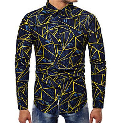 Men's Shirt Other Prints Graphic Print Long Sleeve Casual Tops Simple Classic Blue Red miniinthebox