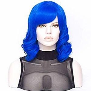 fvcent shoulder length blue curly halloween costume women full bang wig Lightinthebox