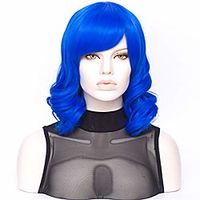 fvcent shoulder length blue curly halloween costume women full bang wig Lightinthebox - thumbnail