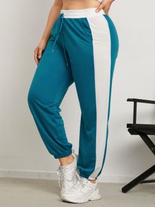 YOINS Plus Size Drawstring Striped Patchwork Design Pocket Pants