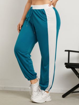 YOINS Plus Size Drawstring Striped Patchwork Design Pocket Pants