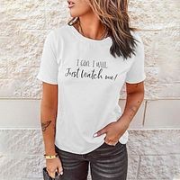 Women's Text Casual Weekend Painting T shirt Tee Short Sleeve Print Round Neck Basic Essential Tops White Black Blue S Lightinthebox - thumbnail