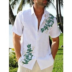 Men's Shirt Summer Hawaiian Shirt Graphic Prints Leaves Turndown White Street Casual Short Sleeves Button-Down Print Clothing Apparel Tropical Fashion Streetwear Hawaiian Lightinthebox