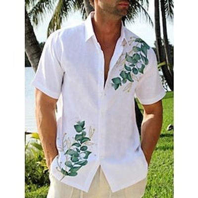 Men's Shirt Summer Hawaiian Shirt Graphic Prints Leaves Turndown White Street Casual Short Sleeves Button-Down Print Clothing Apparel Tropical Fashion Streetwear Hawaiian Lightinthebox
