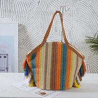 Women's Tote Hobo Bag Straw Beach Tassel Large Capacity Multi Carry Striped Colorful Lightinthebox