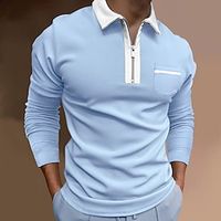 Men's Quarter Zip Polo Golf Shirt Daily Holiday Quarter Zip Long Sleeve Fashion Modern Color Block Patchwork Spring Fall Regular Fit Black White Red Dark Navy Blue Khaki Quarter Zip Polo Lightinthebox