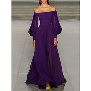 Women's Prom Dress Party Dress Wedding Guest Dress Long Dress Maxi Dress Black Wine Purple Long Sleeve Plain High Waist Summer Spring Fall Off Shoulder Elegant Wedding Guest Birthday Evening Party S Lightinthebox
