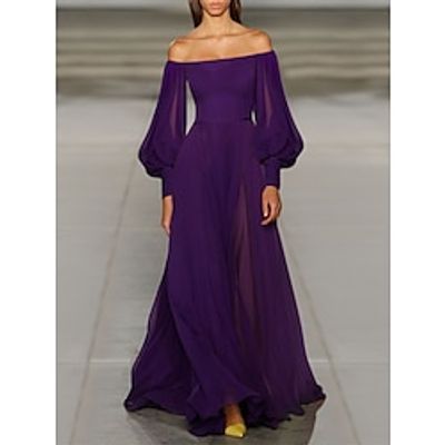 Women's Prom Dress Party Dress Wedding Guest Dress Long Dress Maxi Dress Black Wine Purple Long Sleeve Plain High Waist Summer Spring Fall Off Shoulder Elegant Wedding Guest Birthday Evening Party S Lightinthebox
