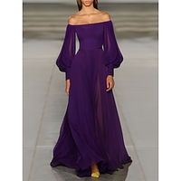 Women's Prom Dress Party Dress Wedding Guest Dress Long Dress Maxi Dress Black Wine Purple Long Sleeve Plain High Waist Summer Spring Fall Off Shoulder Elegant Wedding Guest Birthday Evening Party S Lightinthebox - thumbnail