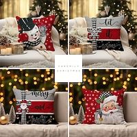Christmas Double Side Pillow Cover 4PC Xmas Soft Decorative Square Cushion Case Pillowcase for BedroomLivingroom Sofa Couch Chair Lightinthebox - thumbnail