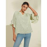 Chiffon Mesh Sleeve Ruffle Peplum Shirt - thumbnail