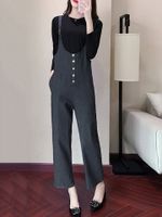 Solid Two-Piece Suspender Pockets Rompers Jumpsuit