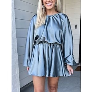 A-Line Party Dresses Party Dress Birthday Short  Mini Long Sleeve Jewel Neck Satin with Pleats 2023 Lightinthebox