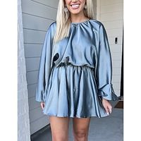 A-Line Party Dresses Party Dress Birthday Short  Mini Long Sleeve Jewel Neck Satin with Pleats 2023 Lightinthebox - thumbnail