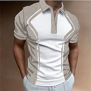 Men's Collar Polo Shirt Golf Shirt Geometry Turndown Khaki 3D Print Outdoor Casual Short Sleeve Print Clothing Apparel Fashion Designer Casual Comfortable  Sports Lightinthebox