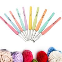 Set Of 10 Multi Colour Soft Grip Handle Aluminum Crochet Hooks Knitting Needles - thumbnail