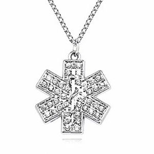 mixia blue crystal star of life pendant necklace emt emergency medical caduceus technic for nurse doctor jewelry (silver) Lightinthebox