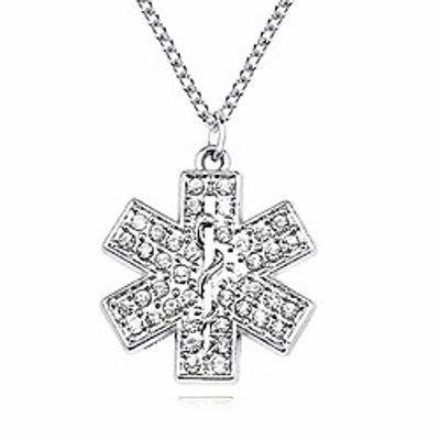 mixia blue crystal star of life pendant necklace emt emergency medical caduceus technic for nurse doctor jewelry (silver) Lightinthebox