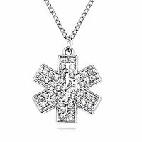 mixia blue crystal star of life pendant necklace emt emergency medical caduceus technic for nurse doctor jewelry (silver) Lightinthebox - thumbnail