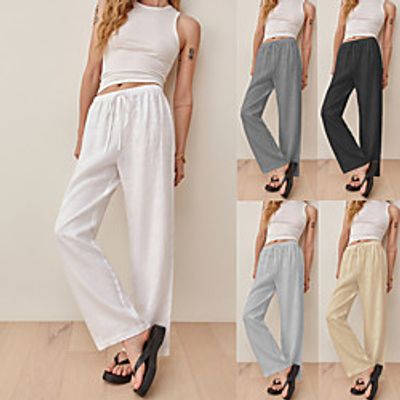 Women's Casual  Sporty Athleisure Chinos Drawstring Full Length Pants Leisure Sports Weekend Micro-elastic Solid Color Comfort Mid Waist Black Khaki Light gray Dark Gray White S M L XL XXL Lightinthebox