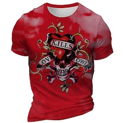 Graphic LOVE Skeleton Daily Designer Retro Vintage Men's 3D Print T shirt Tee Sports Outdoor Holiday Going out T shirt Blue Red  White Purple Short Sleeve Crew Neck Shirt Spring  Summer Clothing Lightinthebox