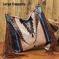 Women's Crossbody Bag Shoulder Bag Hobo Bag Linen Outdoor Daily Holiday Tassel Zipper Large Capacity Lightweight Durable Geometric Folk Blue Lightinthebox - thumbnail