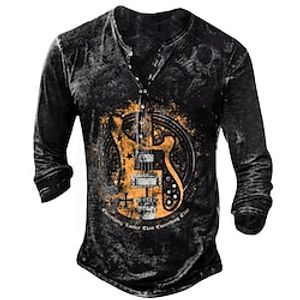 Men's Henley Shirt Tee Graphic Musical Instrument Henley Clothing Apparel 3D Print Outdoor Casual Long Sleeve Button-Down Print Fashion Designer Comfortable Lightinthebox