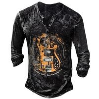 Men's Henley Shirt Tee Graphic Musical Instrument Henley Clothing Apparel 3D Print Outdoor Casual Long Sleeve Button-Down Print Fashion Designer Comfortable Lightinthebox - thumbnail
