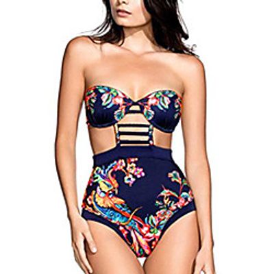raisingtop ladies padded swimsuit swimwear high waisted beachwear push-up monokini bikini one piece off shoulder new (blue, us 8-10) Lightinthebox