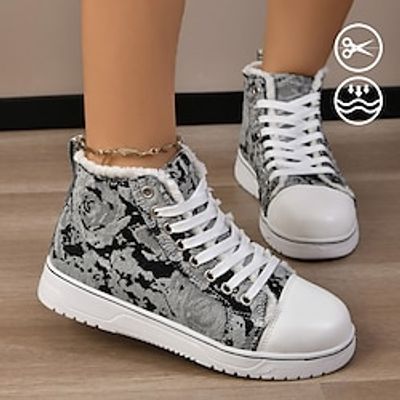Women's Sneakers Print Shoes Plus Size Canvas Shoes Daily Tassel Embroidery Flat Heel Round Toe Closed Toe Fashion Classic Casual Canvas Lace-up Floral Black Lightinthebox