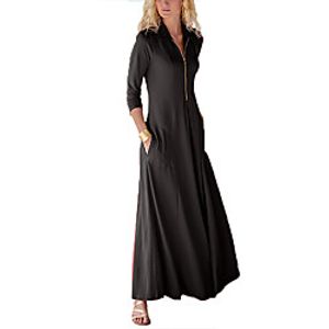 Women's A Line Dress Maxi long Dress Blue Purple Black Red 3/4 Length Sleeve Solid Color Pocket Spring, Fall, Winter, Summer V Neck Casual 2021 S M L XL XXL XXXL miniinthebox