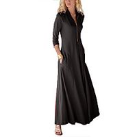 Women's A Line Dress Maxi long Dress Blue Purple Black Red 3/4 Length Sleeve Solid Color Pocket Spring, Fall, Winter, Summer V Neck Casual 2021 S M L XL XXL XXXL miniinthebox - thumbnail
