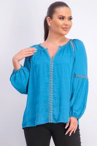 Womens Grommet-Trim Peasant Blouse  Tahitian Tide