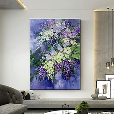 Handmade Original Purple flowers and plants Oil Painting On Canvas Wall Art Decor Abstract Art  Painting for Home Decor With Stretched FrameWithout Inner Frame Painting Lightinthebox