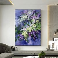 Handmade Original Purple flowers and plants Oil Painting On Canvas Wall Art Decor Abstract Art  Painting for Home Decor With Stretched FrameWithout Inner Frame Painting Lightinthebox - thumbnail