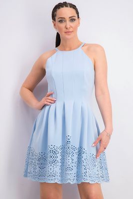 Womens Cutout-Hem Fit & Flare Dress Sky Womens Cutout-Hem Fit & Flare Dress Sky