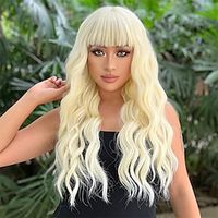Light Blonde Wig with Bangs Long Wavy Synthetic Hair Wigs for Women 24 Inch Blonde Wigs for Halloween Cosplay Party miniinthebox