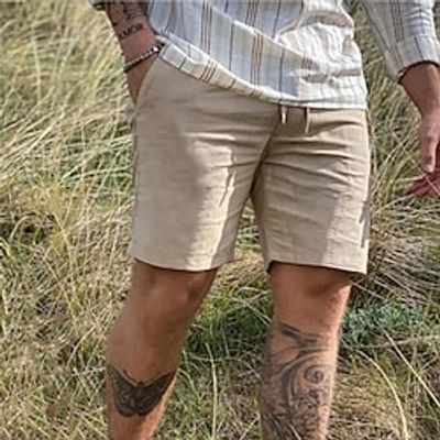 Men's Shorts Linen Shorts Summer Shorts Beach Shorts Drawstring Elastic Waist Plain Breathable Soft Short Casual Daily Holiday Linen  Cotton Blend Streetwear Hawaiian Khaki Micro-elastic Lightinthebox