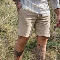 Men's Shorts Linen Shorts Summer Shorts Beach Shorts Drawstring Elastic Waist Plain Breathable Soft Short Casual Daily Holiday Linen  Cotton Blend Streetwear Hawaiian Khaki Micro-elastic Lightinthebox - thumbnail